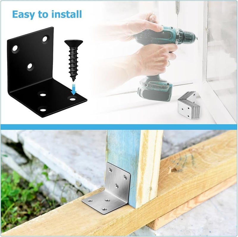 أقواس زوايا حديدية ثقيلة مقاومة للصدأ، حوامل زوايا سوداء وفضية، مجموعة للاستخدام الداخلي والخارجي - Image 4