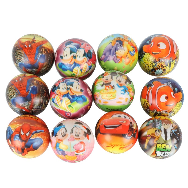 Asera 12 Pcs Soft Foam Sponge Balls with Cartoon Prints Light Weight- Kids Birthday Return Gifts Multicolor - Image 1