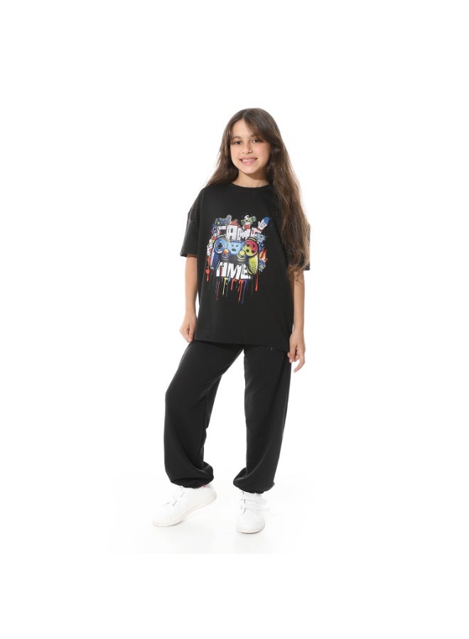 Red Circle Front Printed Pajama Set With Pant 1430u - Image 2