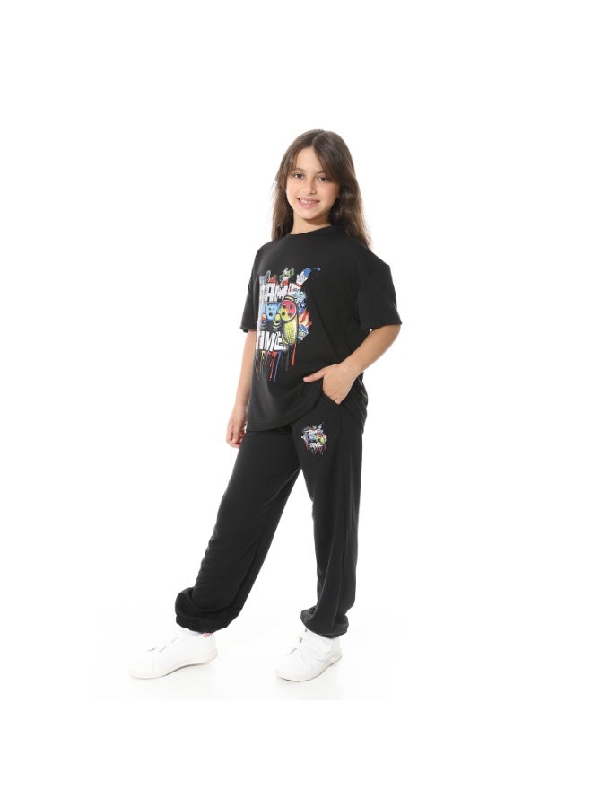 Red Circle Front Printed Pajama Set With Pant 1430u - Image 3