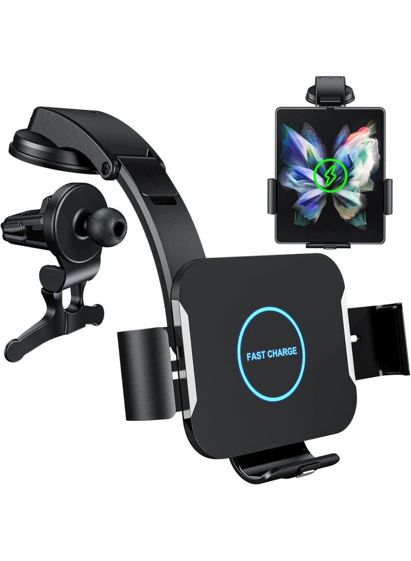 SYOSI Dual Coils Fast Wireless Car Charger for Z Fold 4/3 Car Mount 15W Smart Qi Car Holder for Air Vent Dashboard Compatible with Samsung Galaxy Z Fold 4/3/2, iPhone 14/13/Samsung S22 Ultra/S21 - Image 1