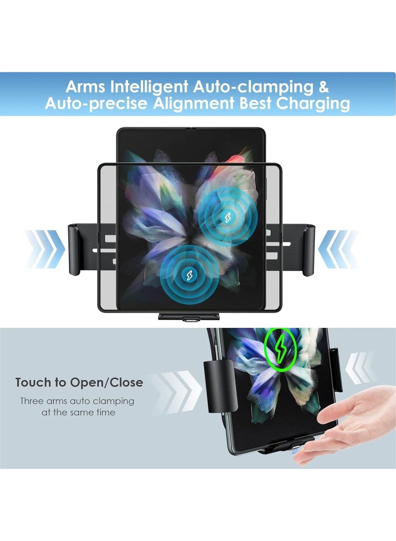 SYOSI Dual Coils Fast Wireless Car Charger for Z Fold 4/3 Car Mount 15W Smart Qi Car Holder for Air Vent Dashboard Compatible with Samsung Galaxy Z Fold 4/3/2, iPhone 14/13/Samsung S22 Ultra/S21 - Image 2