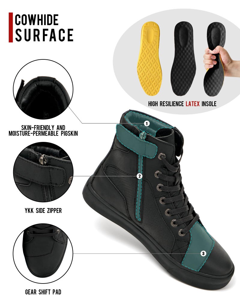 BORLENI BORLEN Motorcycle Riding Shoes Cowhide Leather Breathable Casual Outdoor Street Motorcycle Boots for Men Black 9.5 - Image 3