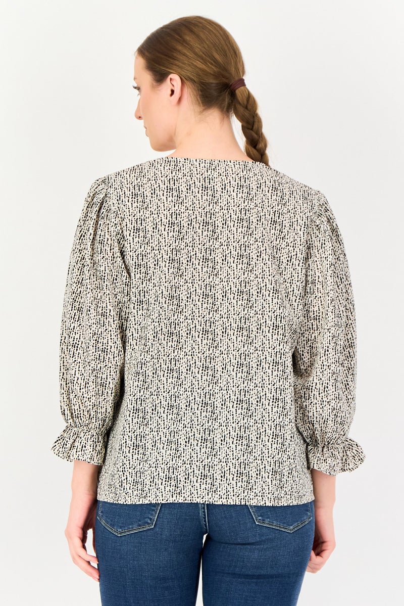 VERO MODA Iscenery By Vero Moda Women V-Neck Long Sleeve Animal Print Blouse, Multicolor - Image 3