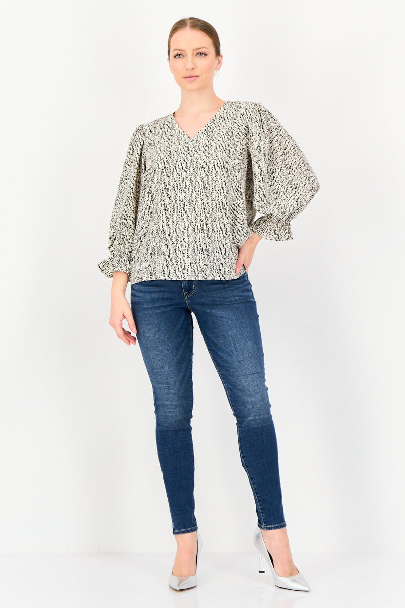 VERO MODA Iscenery By Vero Moda Women V-Neck Long Sleeve Animal Print Blouse, Multicolor - Image 4