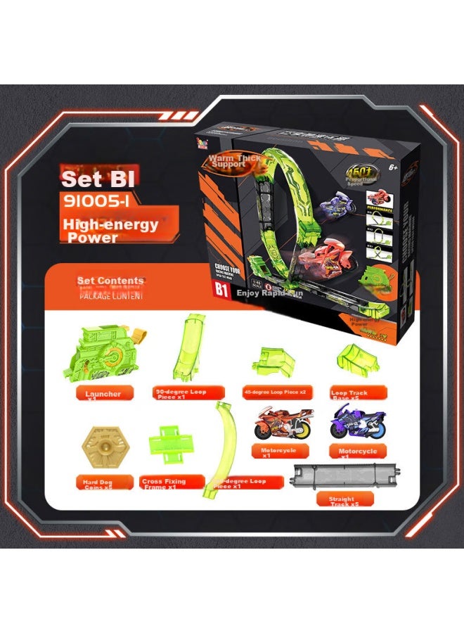Idoon Fierce Dog Motorcycle Racing Car, Boys' Toy Set, Pull-back Inertia Car With Track - High-power Dynamic Birthday Gift - Image 1