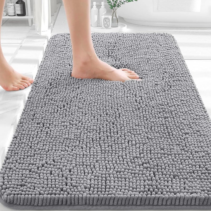 OLANLY Bathroom Rugs 30x20, Extra Soft Absorbent Chenille Bath Rugs | Grey, Quick-Drying Rubber Backing, Machine Washable Bath Mat for Bathroom Floor, Tub and Shower, Home Decor Accessories - Image 1