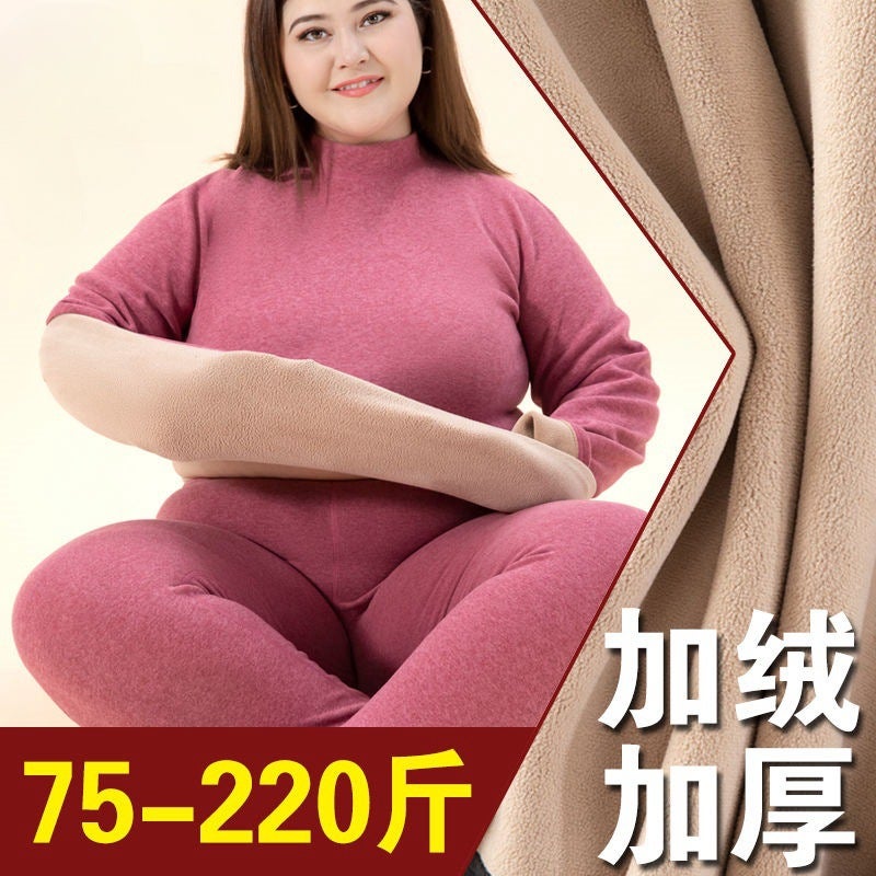 New Men'S Thermal Underwear Women'S Plus Fertilizer Plus Fleece-Lined Thickened Lamb Fleece Crewneck Suit Autumn Clothes Autumn Pants Winter - Image 4