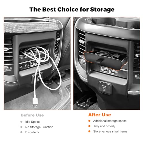 JLQP Rear Seat Storage Tray Fit for 2019-2026 Dodge Ram 1500 2500 3500 Insert Drawer Box - Easy to Install Removable Cubby Organizer Box Insert Tray (Only Fits Models with Cubby) - Image 5