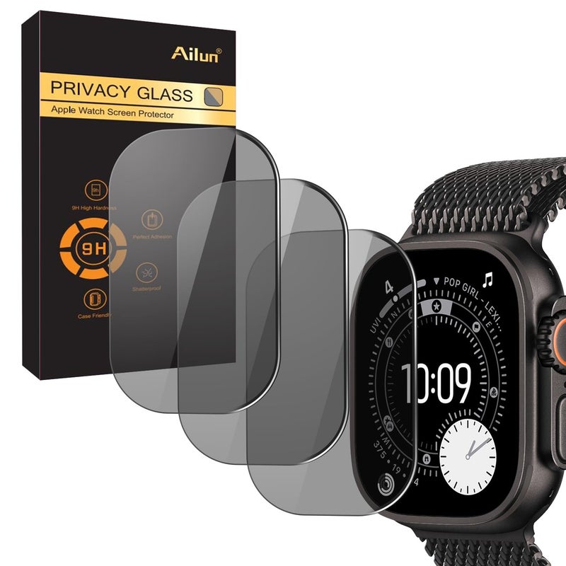Ailun for Apple Watch Ultra 3/Ultra 2/Ultra Privacy Screen Protector [49mm], Tempered Glass Film, Anti-Scratch, High Definition, Touch Sensitive[3 Pack][Black] - Image 1