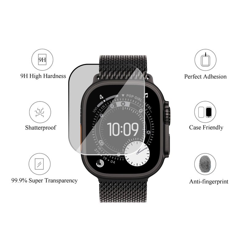 Ailun for Apple Watch Ultra 3/Ultra 2/Ultra Privacy Screen Protector [49mm], Tempered Glass Film, Anti-Scratch, High Definition, Touch Sensitive[3 Pack][Black] - Image 2