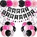 ANSOMO Pink and Black Happy Birthday Party Decorations for Girls Women Banner Hot Pink Balloons Pom Poms Swirls Dcor Supplies 13th 16th 18th 20th 30th 40th 50th 60th 70th 80th - Image 3