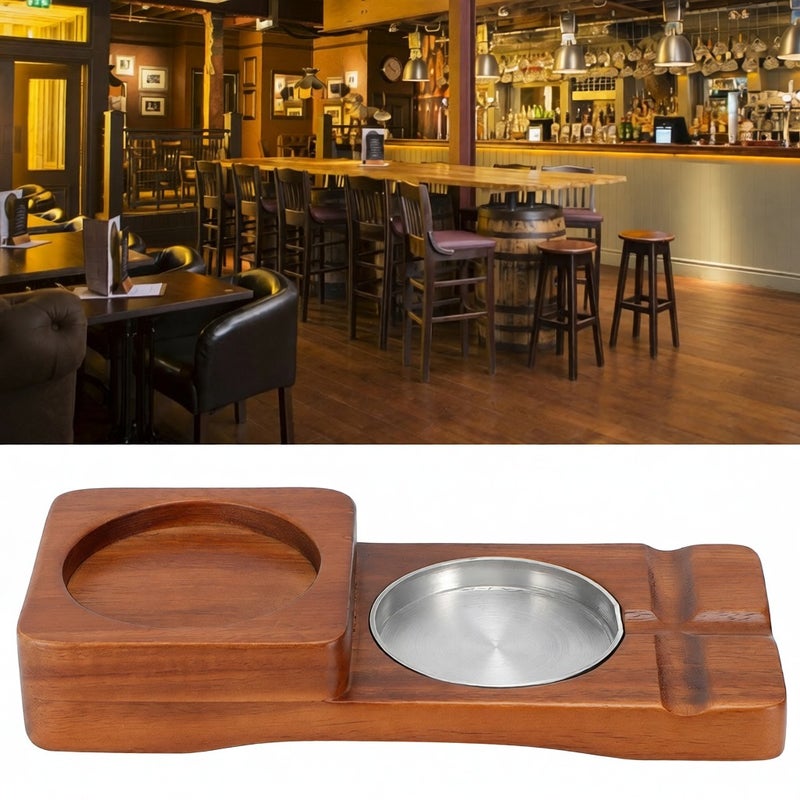 Rustic Wood Whiskey Glass Cup Tray Cigar Tray Slot Home Office DecorationSquare with Ashtray - Image 2