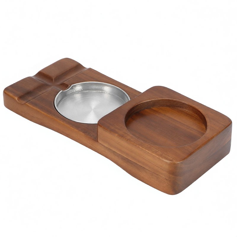 Rustic Wood Whiskey Glass Cup Tray Cigar Tray Slot Home Office DecorationSquare with Ashtray - Image 3