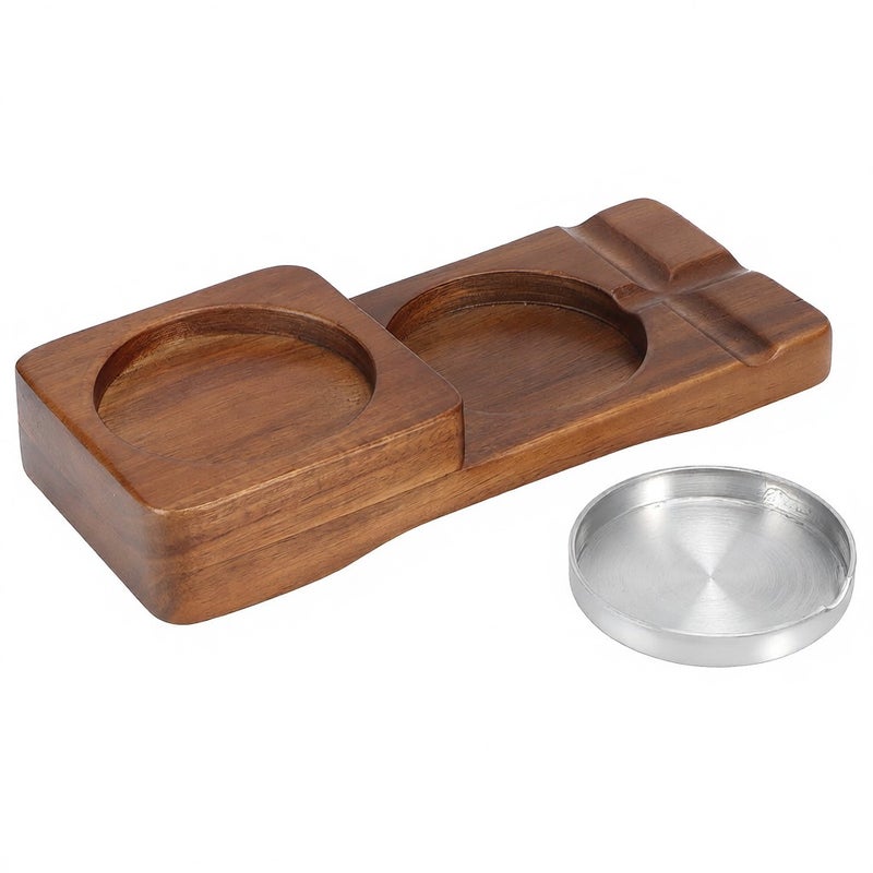 Rustic Wood Whiskey Glass Cup Tray Cigar Tray Slot Home Office DecorationSquare with Ashtray - Image 1