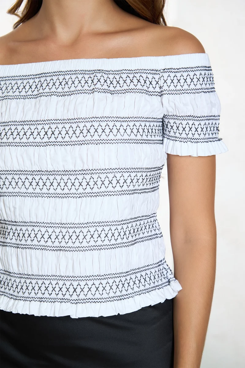 Virgio VIRGIO 100% Cotton Off-Shoulder Smocked Top