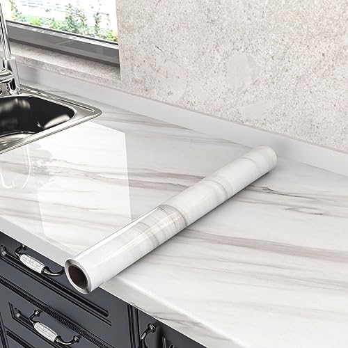 Sevalo Marble Contact Paper Peel and Stick Countertops for Kitchen Countertop Peel and Stick Waterproof Faux Marble Wallpaper Bathroom Granite Self-Adhesive Wallpaper Glossy Desk Cover 15.7inW 78.7inL - Image 1