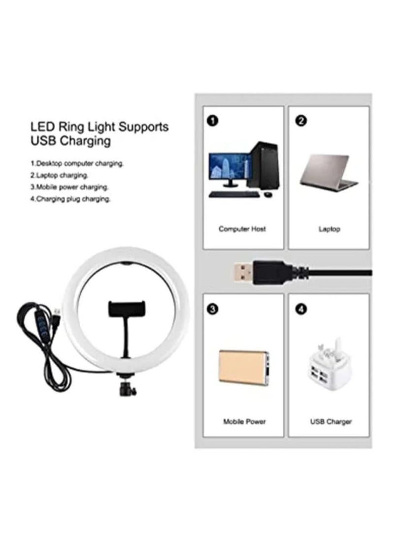 مصباح حلقي LED للتصوير الفوتوغرافي مع حامل ثلاثي القوائم  أسود/ أبيض