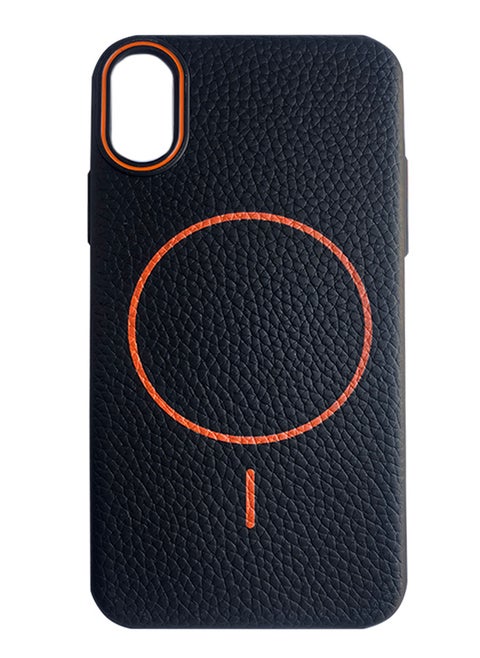 Magsafe Phone Case For iPhone XR With High Quality Rubber Frame And Slim Lychee Pattern Leather Case with Camera Lens Protection Shockproof Cover And support wireless Charging Leather Cover for iPhone XR - Black
