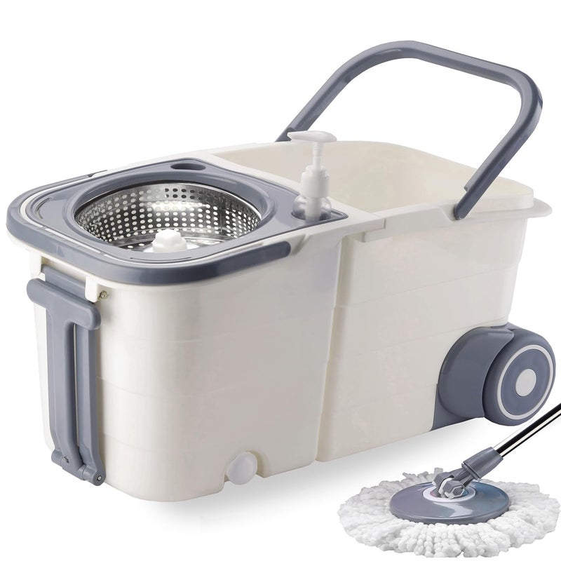V-MOP VMOP Premium White Steel Twin Double Bucket Wheel Mop 6 Months Warranty on Rod Set - Image 1