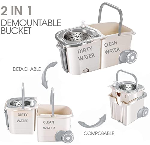 V-MOP VMOP Premium White Steel Twin Double Bucket Wheel Mop 6 Months Warranty on Rod Set - Image 2
