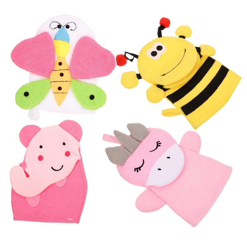 4Pcs Adorable Animal Bath Gloves Exfoliating Bathing Mitts For Newborn Baby - Image 2