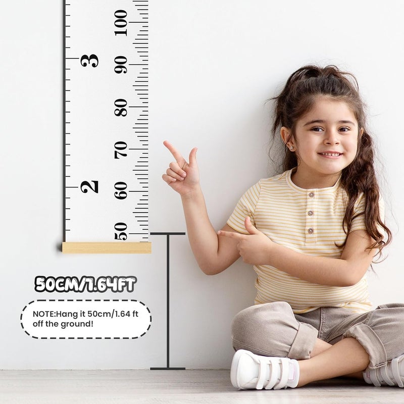 Outivity Kids Growth Chart Wall Hanging Baby Height Growth Chart Height Chart for Kids Removable Wall Decor for Kids Canvas Ruler Kids Measuring Chart for Wall Accurate Measurement Child Growth Chart (White) - Image 4