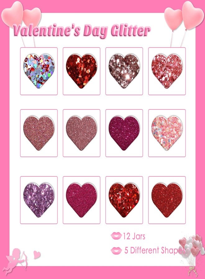 Laza 12 Colors Nail Art Glitter for Valentine’s Day Nail Stickers Chunky Red Glitter Powder Fairy Dust Pink Nail Charms Sparkle Confetti Sequins Foil Flakes for Nails, Makeup, Resin - Glittery Love - Image 2