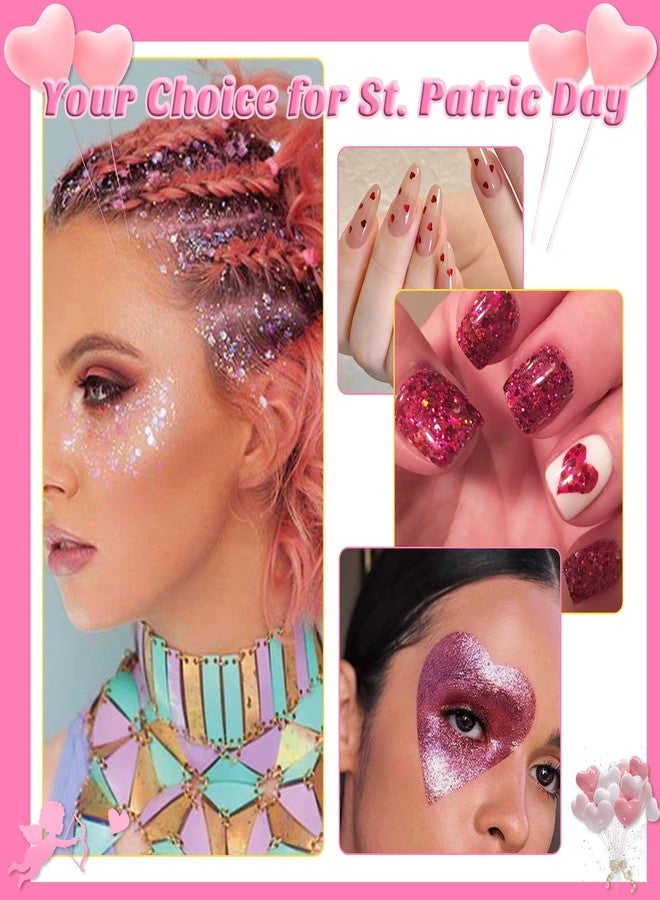 Laza 12 Colors Nail Art Glitter for Valentine’s Day Nail Stickers Chunky Red Glitter Powder Fairy Dust Pink Nail Charms Sparkle Confetti Sequins Foil Flakes for Nails, Makeup, Resin - Glittery Love - Image 5