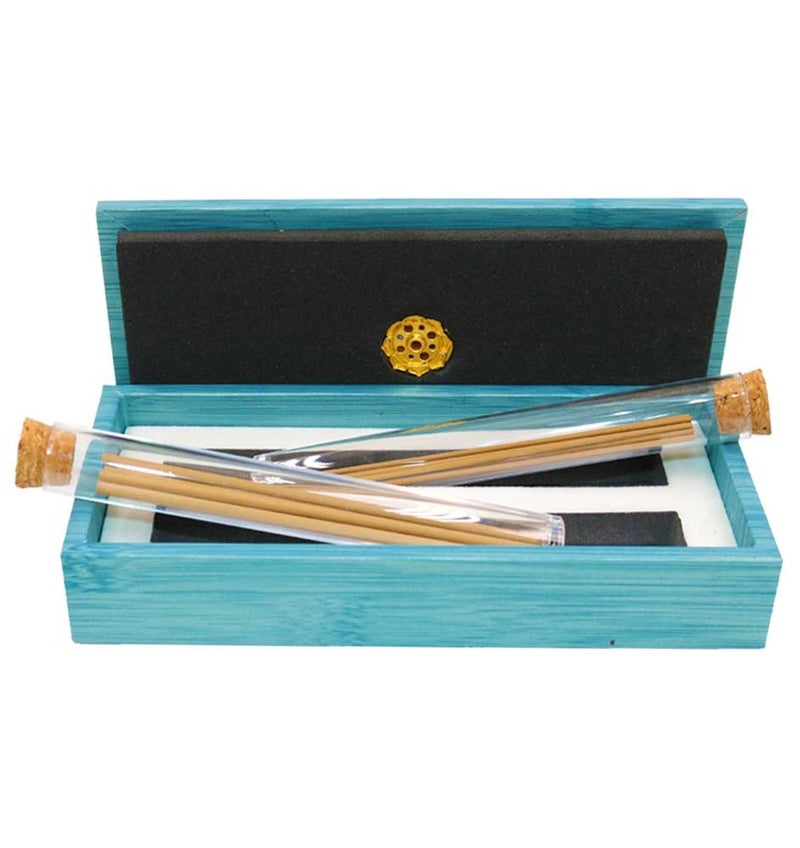 Bakhoor BoSidin Premium Cambodian Oud Incense Gift Box, 1.3mm and 3mm Agarwood Sticks with Built-In Brass Holder for Home, office, Ramadan, Meditation and Giftings - Blue - Image 3
