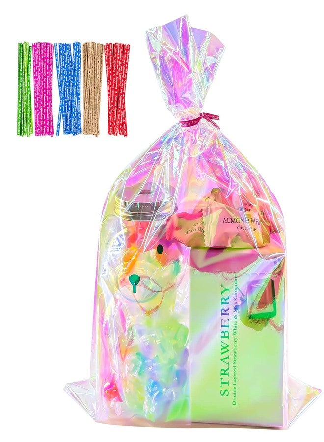 Cherodada 9x12 Inch Iridescent Cellophane Bags, with Twist Ties, Treat Bags for Candy Cookie Goodie Chocolates, And Popcorn - Image 1