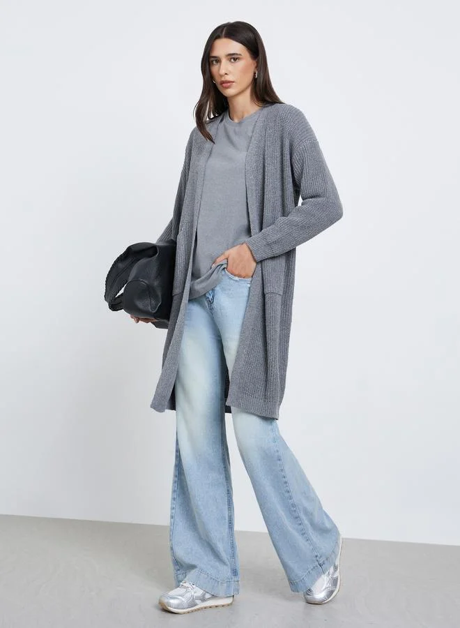 Styli Grey Regular Fit Knitted Cardigan