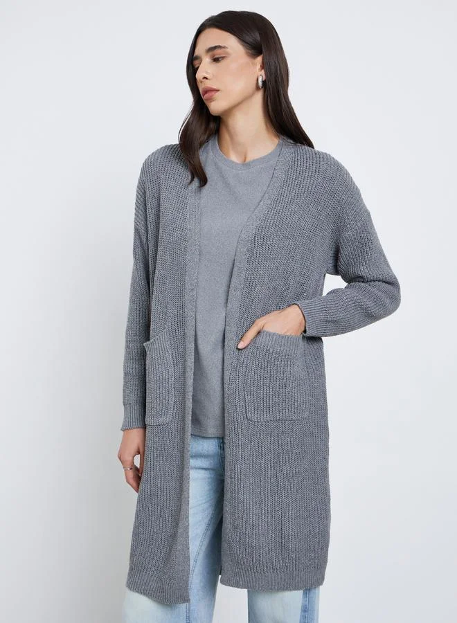 Grey Regular Fit Knitted Cardigan