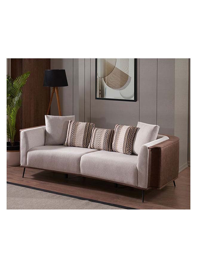 Danube Home Palace 3 Seater Fabric Sofa Modern Design Three Seat Sofas Comfortable Living Room Furniture L 230 x W 104 x H 70 cm Ivory / Brown - Image 2
