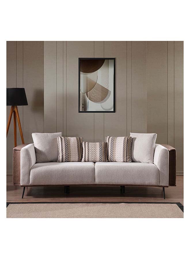 Danube Home Palace 3 Seater Fabric Sofa Modern Design Three Seat Sofas Comfortable Living Room Furniture L 230 x W 104 x H 70 cm Ivory / Brown - Image 1