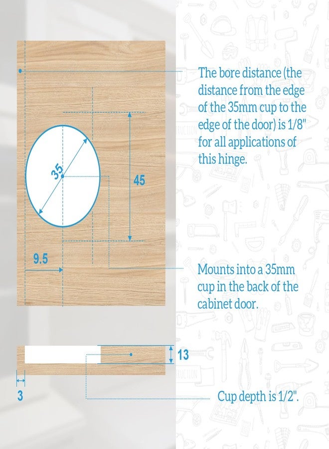 Quini Blum Cabinet Hinge Replacement, 8-Pack,Cabinet Door Hinges Replaces Blum 110 Degree Screw-in Compact 33 Hinge, Hinges for Cabinet Doors (with Screws, Without Mounting Plate) - Image 4