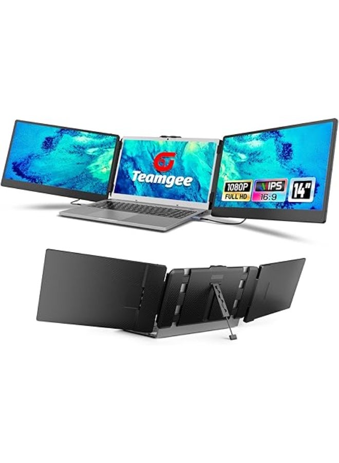 Teamgee 14" FHD 1080P IPS Portable Monitor, Laptop Screen Extender with Built-in Stand/Dual Speakers, HDMI/USB-A/Type-C Plug and Play Display for 13”-17” Laptops (Mac, Win, Android, Dex) - Image 1