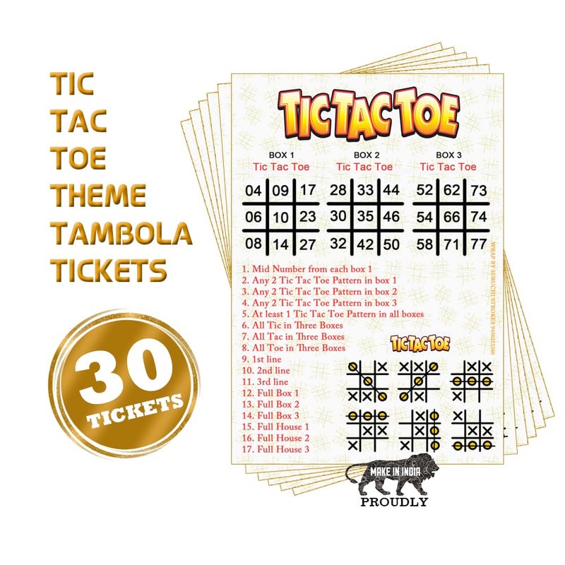 Suruchi Strokes Tic Tac Toe Theme Tambola Tickets, Bingo, Housie, Kitty Party Games Collection Designer Printed kukuba for Friend Family get-Together, 30 Numbers (30 Tickets) - Image 3