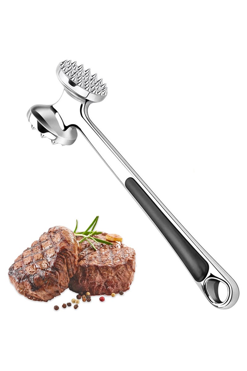 مطرقة لحوم بتصميم جانب مسطح ومعدني - مطرقة دجاج لطرية اللحم البقري بمقبض خشبي، أدوات مطبخ سهلة الاستخدام وخفيفة 031001