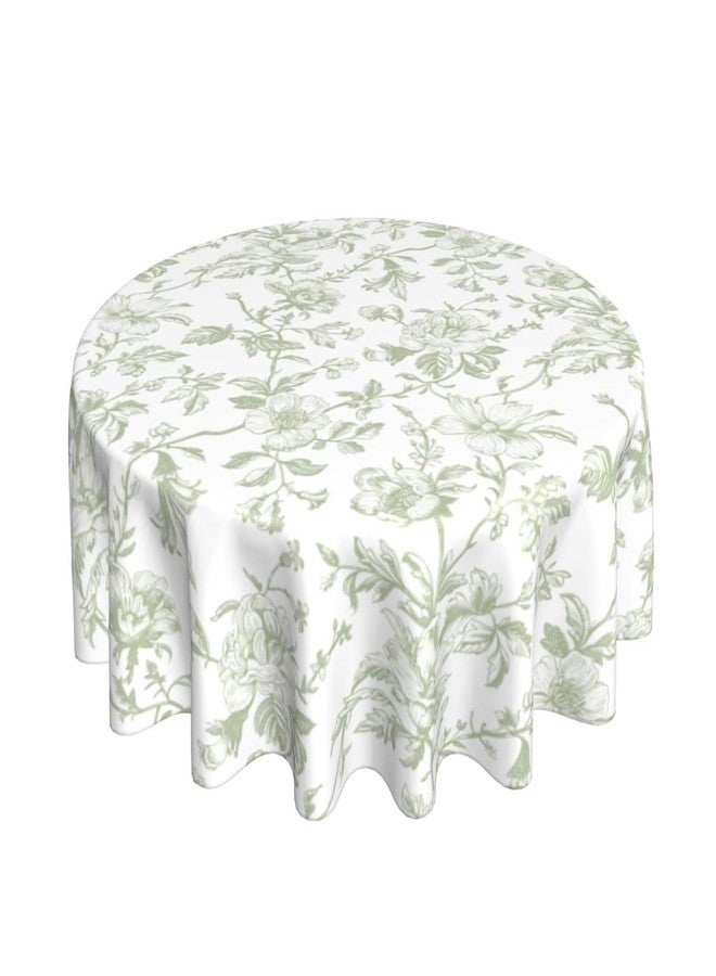 Sorktse Sage Green Floral Tablecloth Round 70 x 70 Inch Light Green Chinoiserie Floral Table Cloth Polyester Fabric Vintage Spring Summer Flowers Farmhouse Table Cover for Kitchen Party Picnic Outdoor Decor - Image 1
