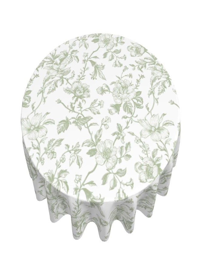 Sorktse Sage Green Floral Tablecloth Round 70 x 70 Inch Light Green Chinoiserie Floral Table Cloth Polyester Fabric Vintage Spring Summer Flowers Farmhouse Table Cover for Kitchen Party Picnic Outdoor Decor - Image 3