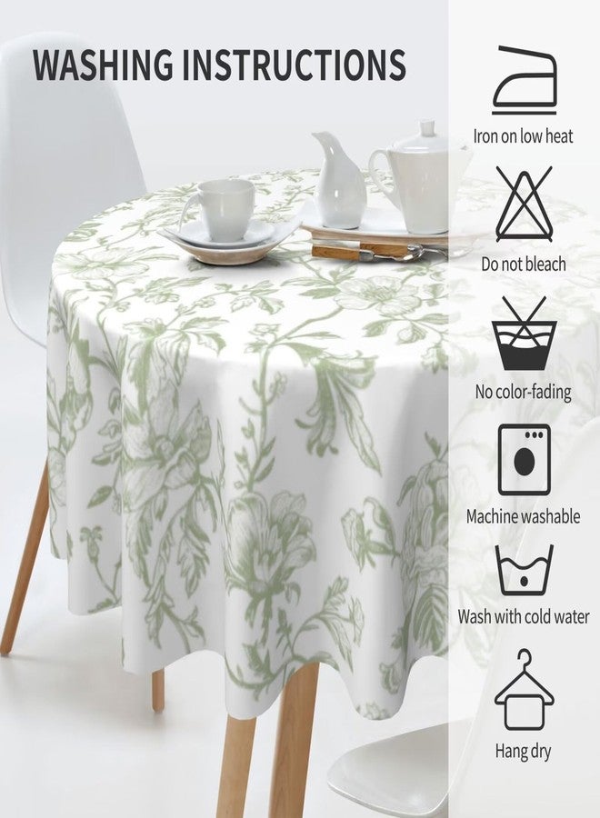 Sorktse Sage Green Floral Tablecloth Round 70 x 70 Inch Light Green Chinoiserie Floral Table Cloth Polyester Fabric Vintage Spring Summer Flowers Farmhouse Table Cover for Kitchen Party Picnic Outdoor Decor - Image 5