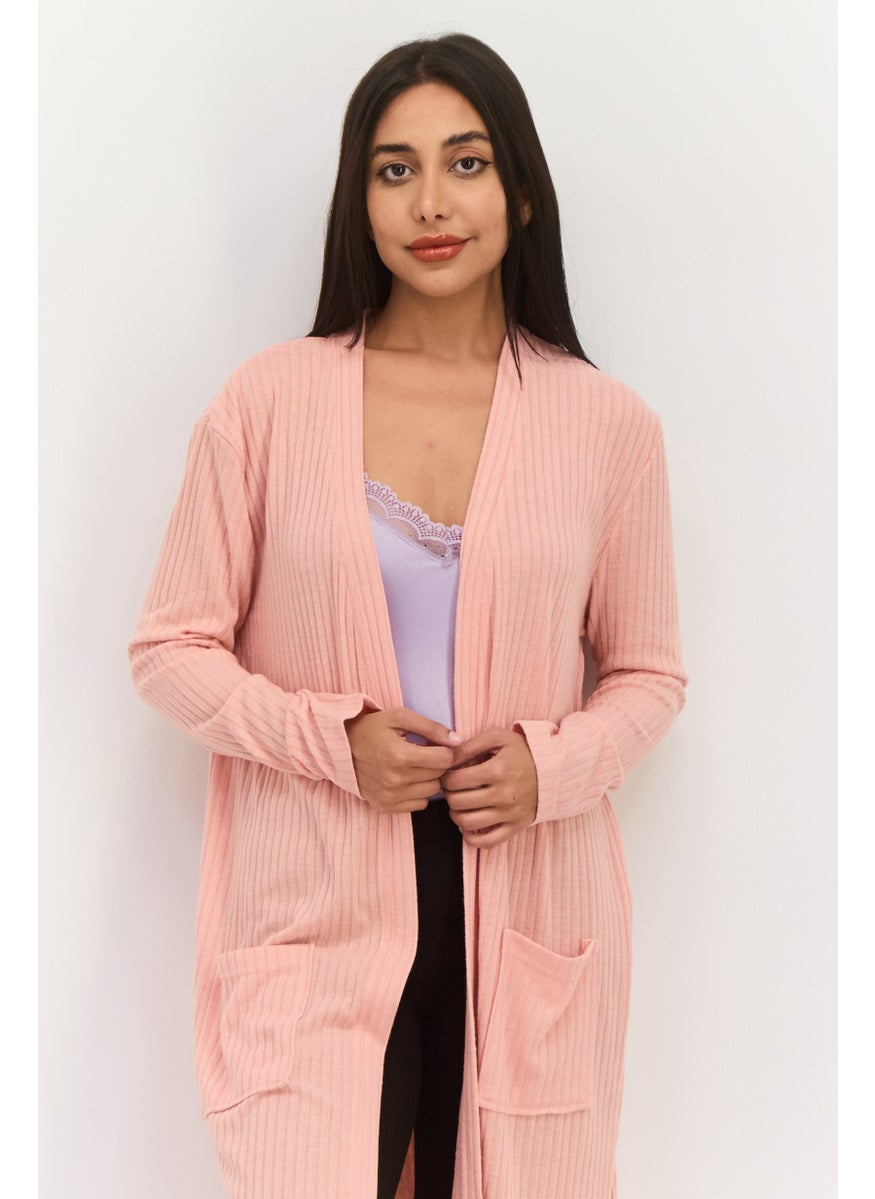 BRAVE SOUL Women Textured Long Sleeves Robe, Pink  - Image 2