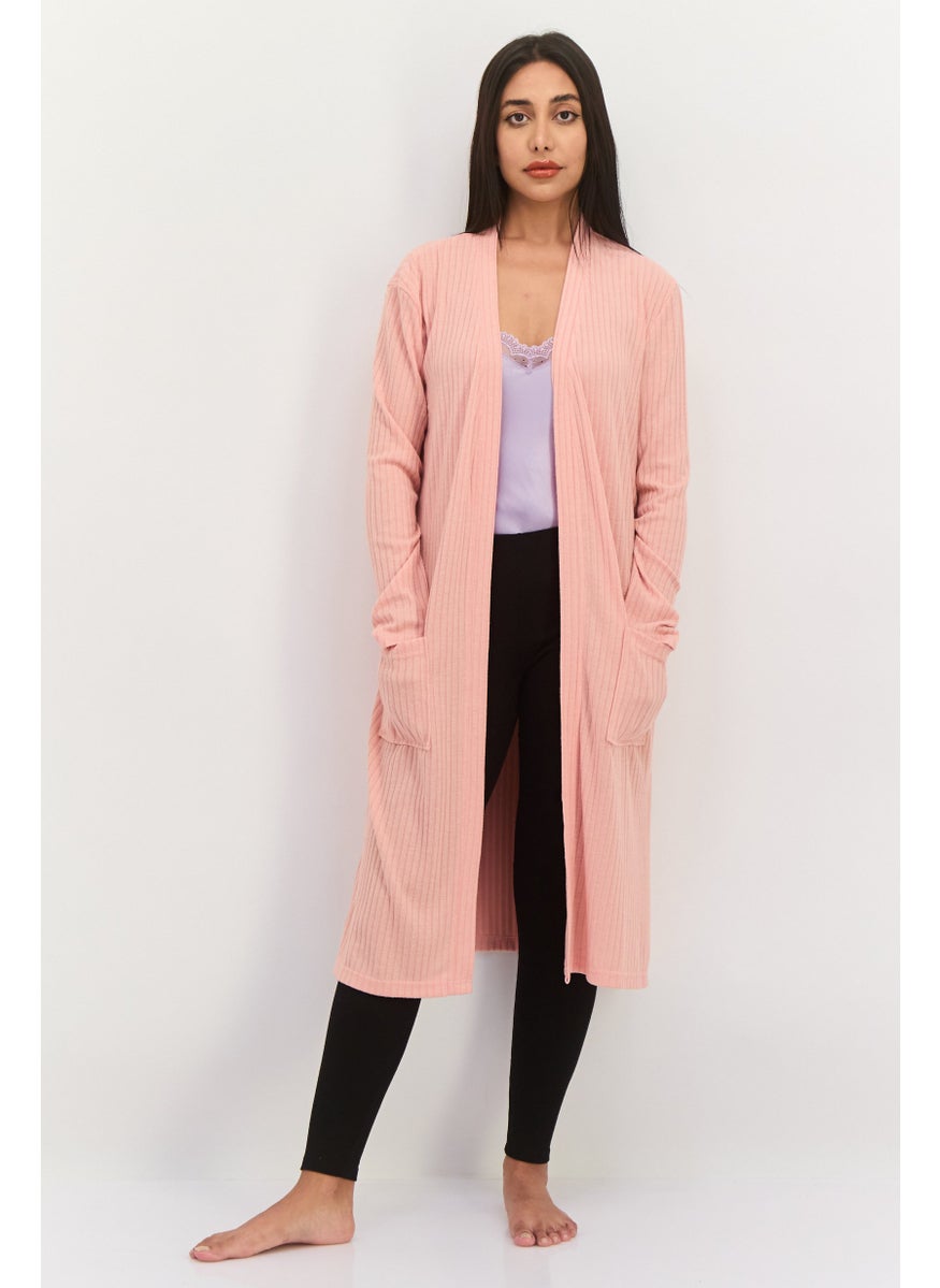 BRAVE SOUL Women Textured Long Sleeves Robe, Pink  - Image 1
