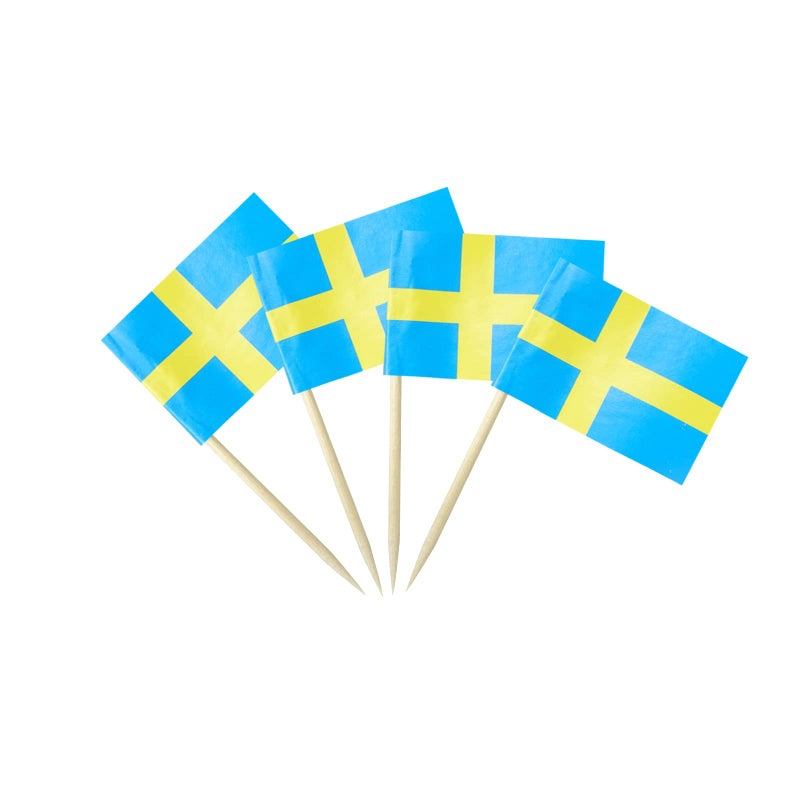 mflagperft Sweden Swedish Small Toothpick Flag Decor - Mini Cupcake Toppers Cocktail Food Decorations (100 pcs) - Image 1