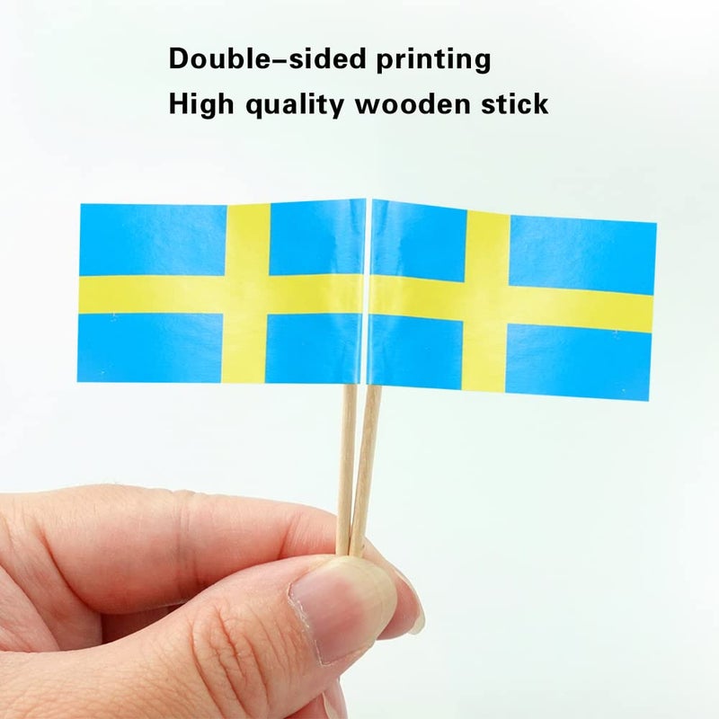 mflagperft Sweden Swedish Small Toothpick Flag Decor - Mini Cupcake Toppers Cocktail Food Decorations (100 pcs) - Image 3
