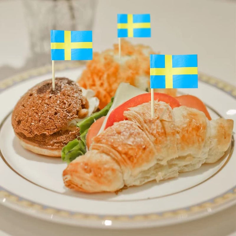 mflagperft Sweden Swedish Small Toothpick Flag Decor - Mini Cupcake Toppers Cocktail Food Decorations (100 pcs) - Image 4