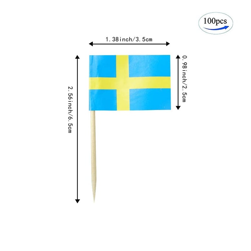 mflagperft Sweden Swedish Small Toothpick Flag Decor - Mini Cupcake Toppers Cocktail Food Decorations (100 pcs) - Image 2