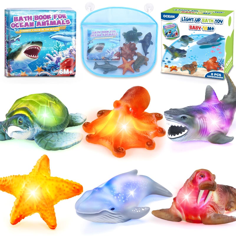 KarberDark 6 Pack Light Up Bath Toys Magic Bath Book Storage Bag for Toddler No Hole Floating Ocean Animal with LED Flashing Colors Glow Sensory Bathtub Toy for Kid Water Table Toy Gift for Boy Girl - Image 3