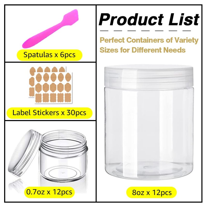 AMORIX 8oz Clear Plastic Jars with Lids 8 oz Plastic Containers with Lids + 20g Sample Containers (Set of 24) Airtight Container for Lip Scrub, Body Butters, Cream, Slime, Craft Storage - Image 4